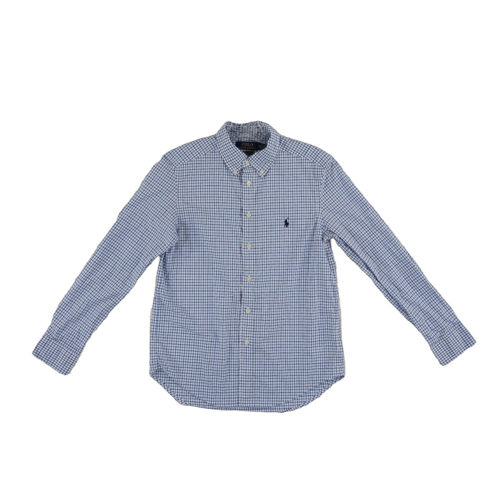 Polo Ralph Lauren Button Down Shirt Boys Size Large 14/16 Blue Plaid 100% Cotton